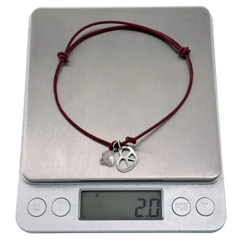 Vintage Sterling Silver 925 Peace Heart Quartz Leather Adjustable Bracelet